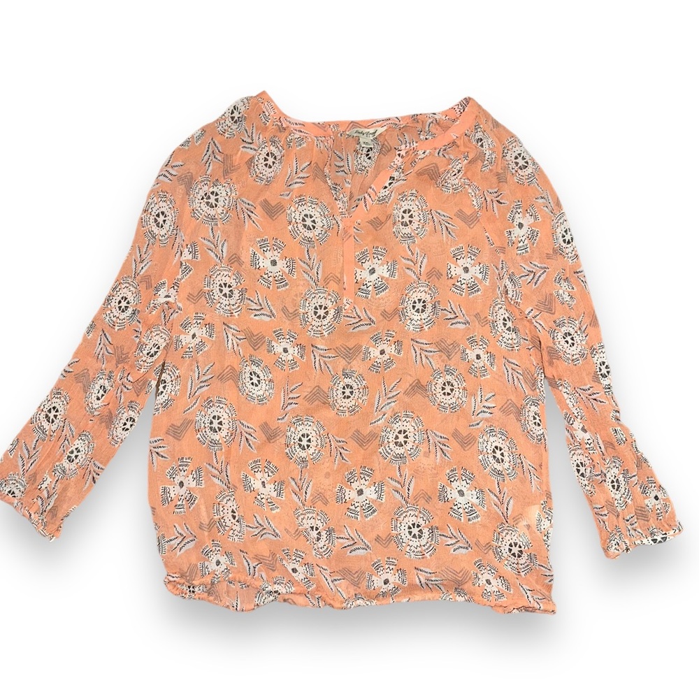Lucky Brand Riviera Coral Silk Peasant Blouse - Picture 2 of 9